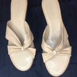 DAMIANI'S Beige Womens Wedge Heels Sandals Shoes OPEN toe Size 10 Made in ITALY